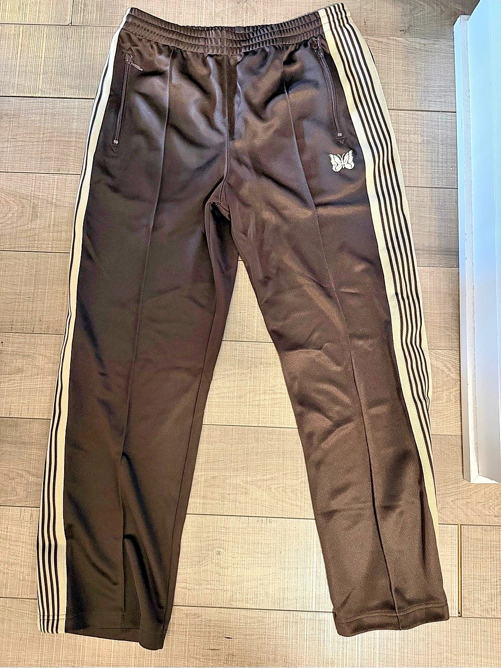 Needles Narrow Track Pant - Poly Smooth Brown & Black Medium